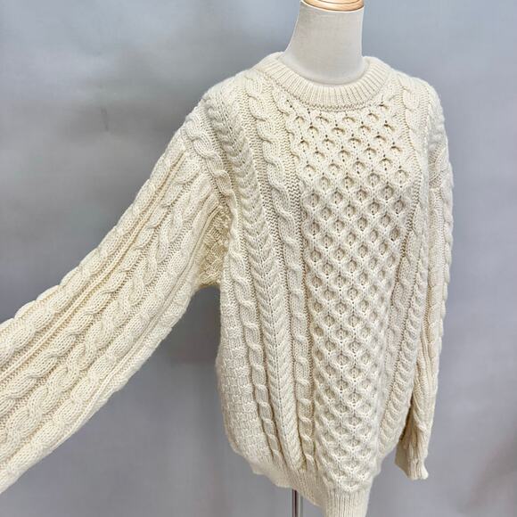 Vintage LL Bean Ireland wool Fisherman ivory cableknit sweater Size X Large XL - Picture 10 of 16